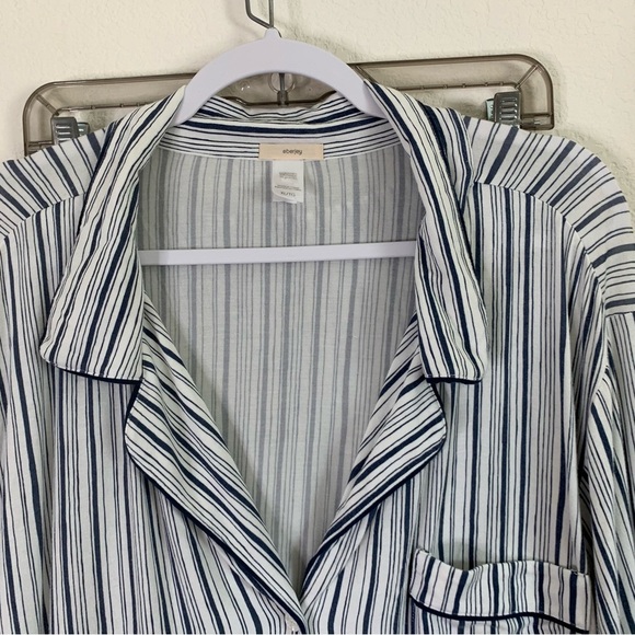 Eberjey Gisele Long PJ Set in Off White & Indigo Stripe XL - Picture 6 of 14